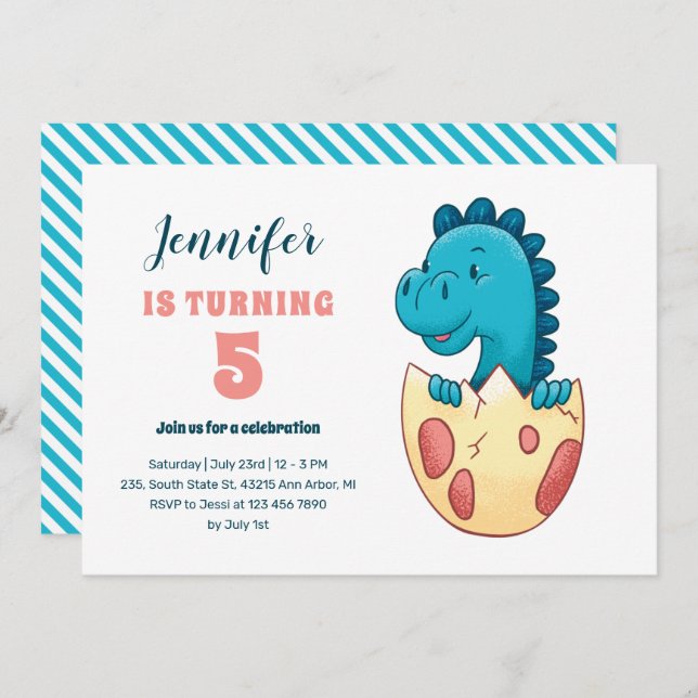 Baby Dino Hatching Egg Cute Kids Dinosaur Birthday Invitation (Front/Back)