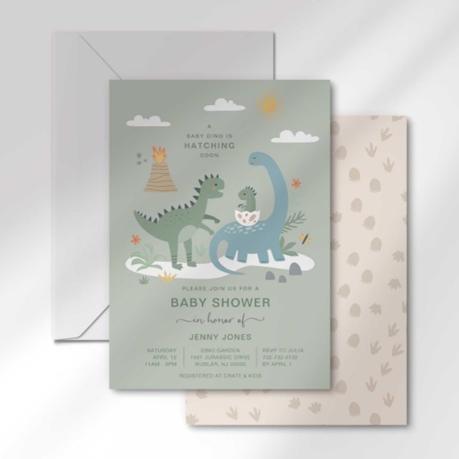 Baby Dino Hatching Soon Baby Shower Invitation (Creator Uploaded)