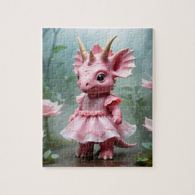 Baby Dino in a Pink Dress Jigsaw Puzzle (Vertical)