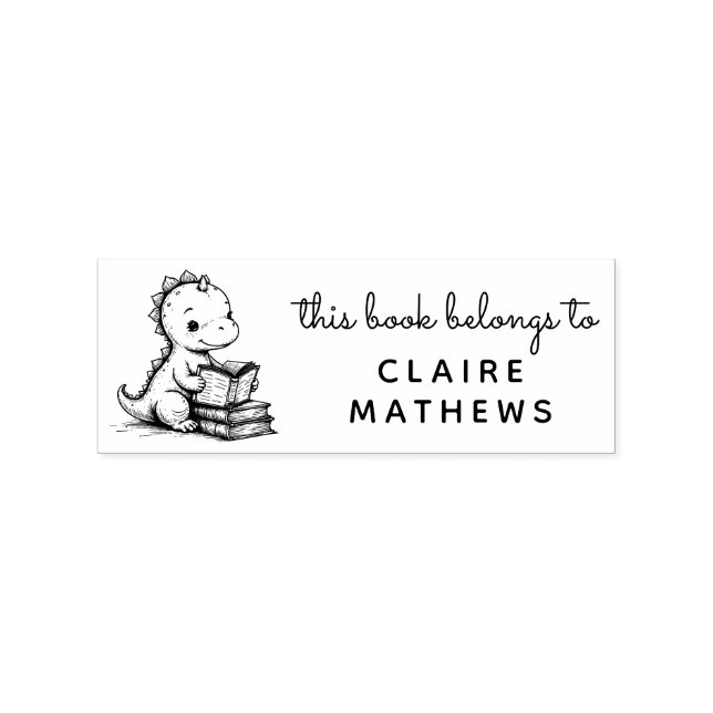 Baby Dino Reader Ex Libris Custom Stamp (Imprint)