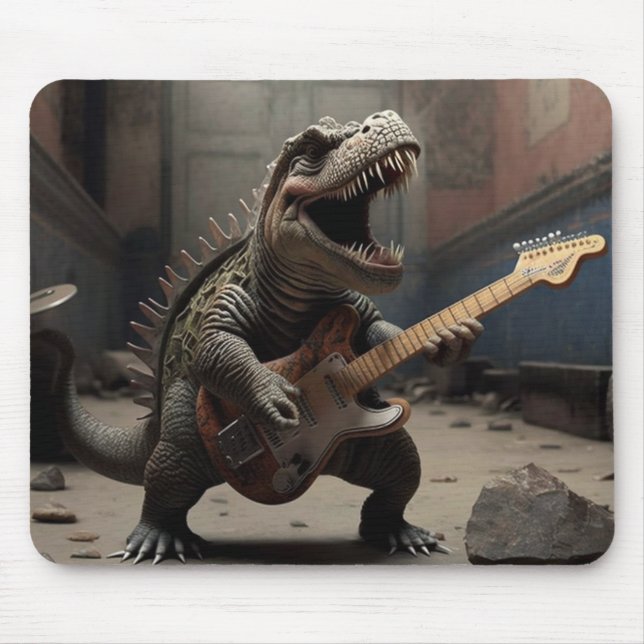 Baby Dino with a Guitar Mouse Mat (Front)
