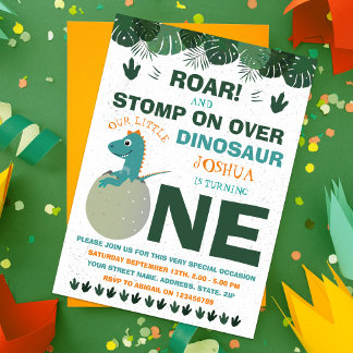Baby Dinosaur 1st Birthday Party Invitation