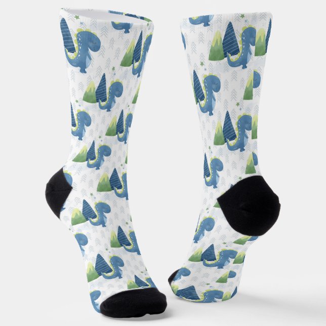 Baby Dinosaur and Mountains Socks (Angled)