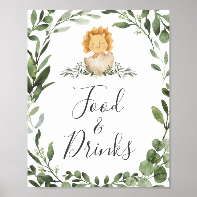 Baby Dinosaur Baby Shower Food and Drinks Sign (Front)