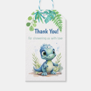 Baby Dinosaur Baby Shower Green and Blue Thank You Gift Tags
