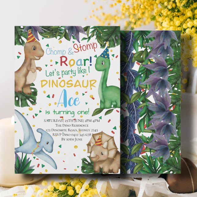 Baby Dinosaur Birthday Party | Stomp Chomp Roar In Invitation (Creator Uploaded)