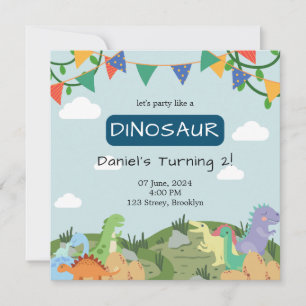 Baby Dinosaur Blue Sky Birthday Invitation