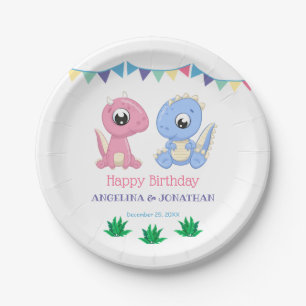 Baby Dinosaur Boy and Girl Joint Birthday  Paper Plate