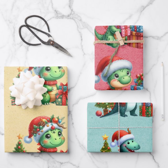 Baby Dinosaur Christmas Kids  Wrapping Paper Sheet (Front)