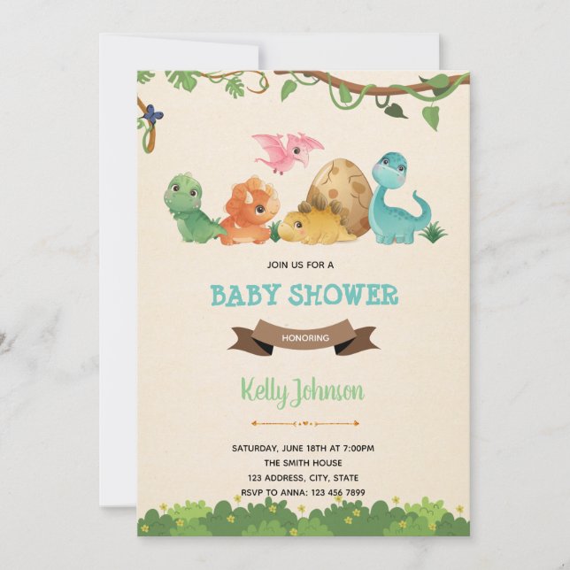 Baby dinosaur cute invitation (Front)
