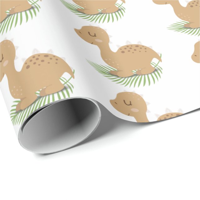 Baby Dinosaur On Leaf Wrapping Paper (Roll Corner)