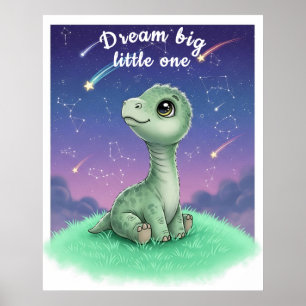 Baby Dinosaur on Night Sky, Nursery Customisable  Poster