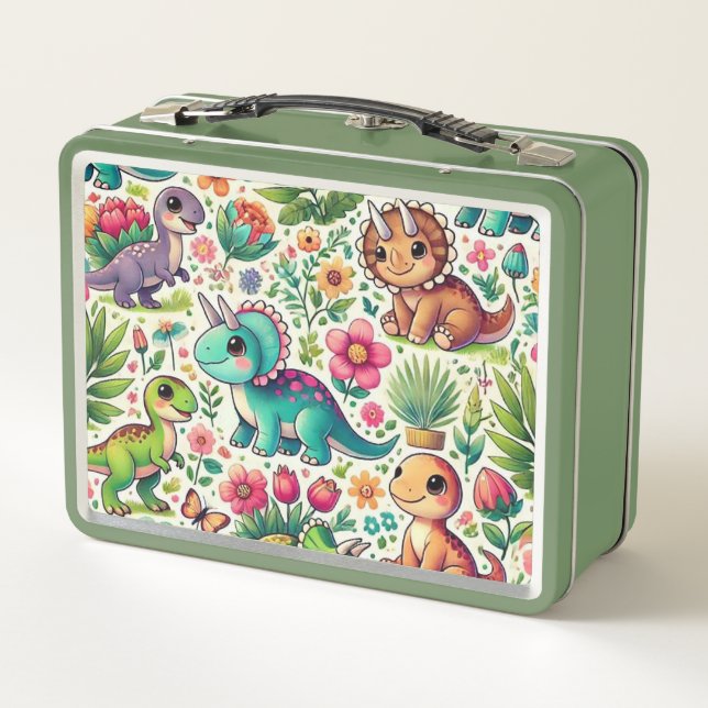 Baby Dinosaur Pattern Metal Lunch Box (Back)