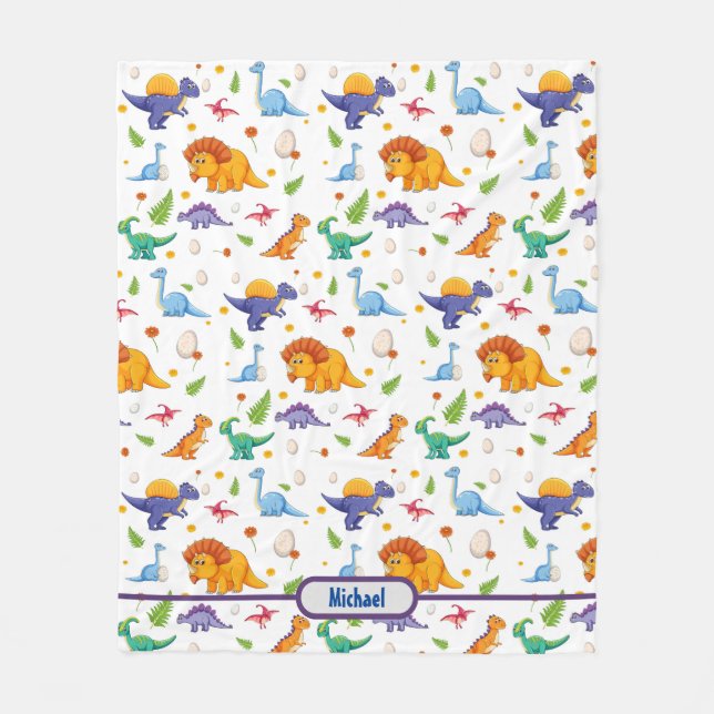 Baby Dinosaur Personalise Boy's Name Fleece Blanket (Front)