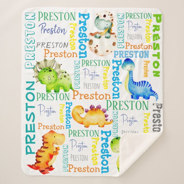 Baby dinosaur personalised boys name    sherpa blanket (Front)