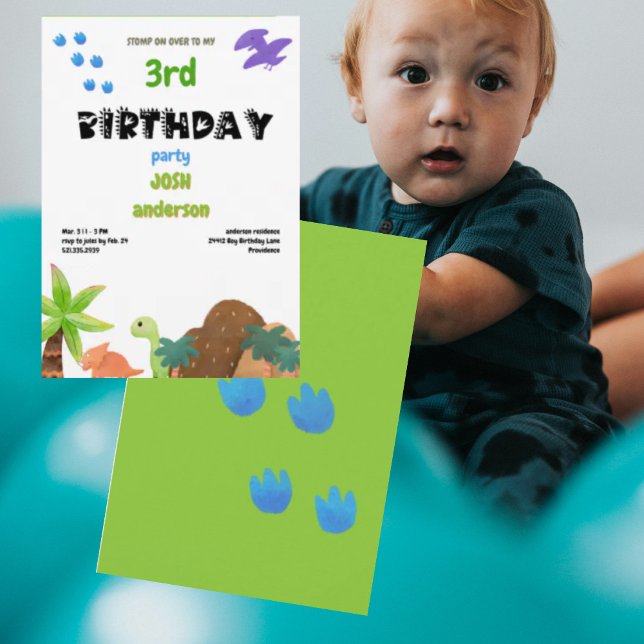 Baby Dinosaur Stomp on Over Birthday Party Invitation (Creator Uploaded)