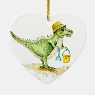 Baby Dinosaur T-Rex on the Beach Ceramic Tree Decoration