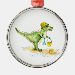Baby Dinosaur T-Rex on the Beach Metal Tree Decoration