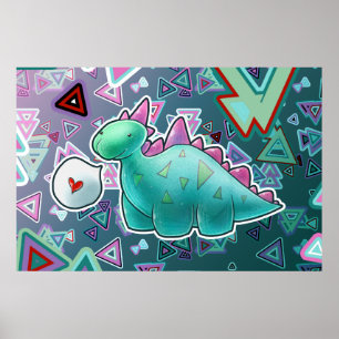 Baby Dinosaur Triangle Background Poster
