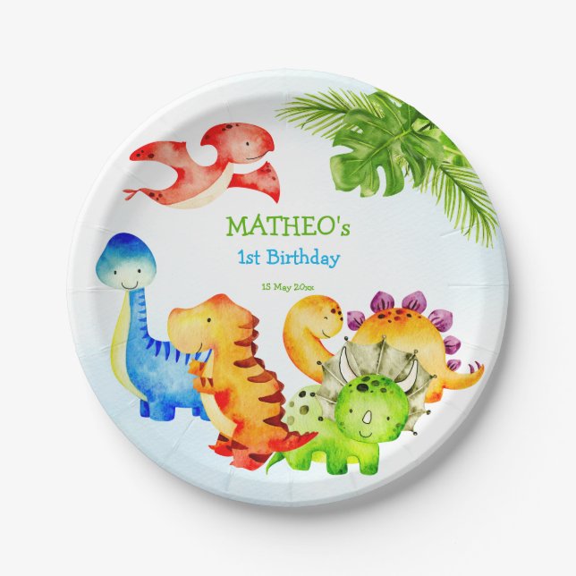 Baby dinosaurs toddler birthday party  paper plate (Front)