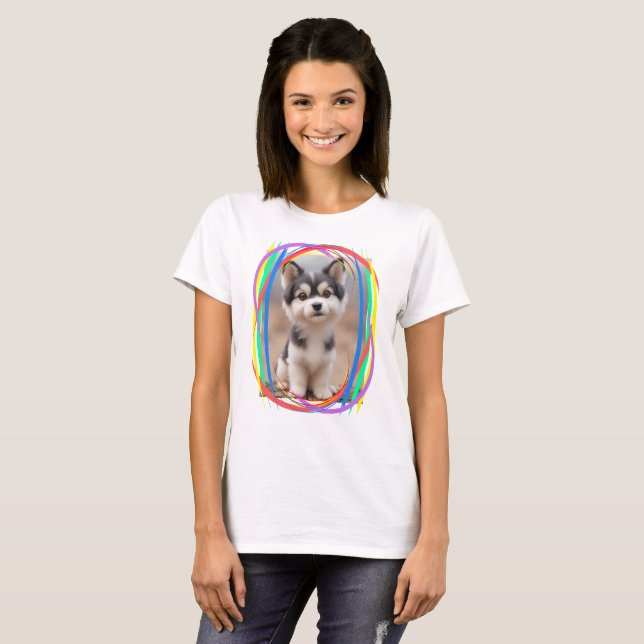 Baby dog and colourful stripes T-Shirt (Front Full)