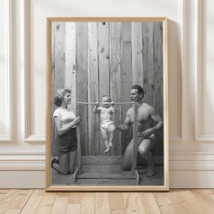 Baby Doing Pullups Wall Art, Bodybuilder Family Poster