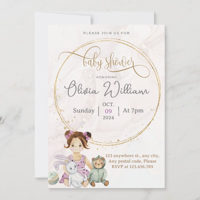 Baby doll and toys invitation (Front)