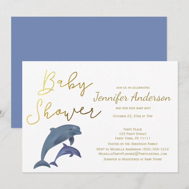 Baby Dolphin Boy or Girl Baby Shower Invitation (Front/Back)