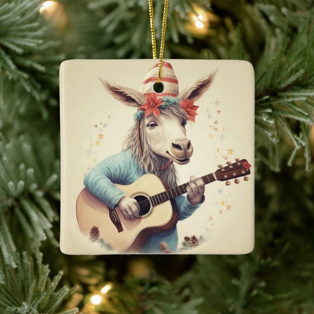 Baby Donkey Family Ornament, Donkey Lovers Gifts Ceramic Ornament (Tree)