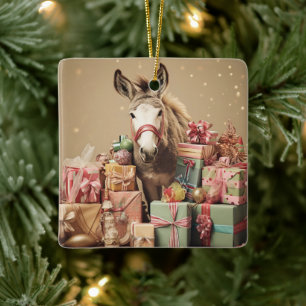 Baby Donkey Family Ornament, Donkey Lovers Gifts Ceramic Ornament