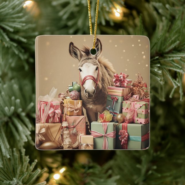 Baby Donkey Family Ornament, Donkey Lovers Gifts Ceramic Ornament (Tree)