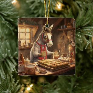 Baby Donkey Family Ornament, Donkey Lovers Gifts Ceramic Ornament