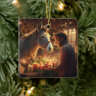 Baby Donkey Family Ornament, Donkey Lovers Gifts Ceramic Ornament