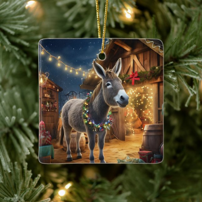 Baby Donkey Family Ornament, Donkey Lovers Gifts Ceramic Ornament (Tree)