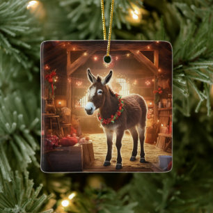 Baby Donkey Family Ornament, Donkey Lovers Gifts Ceramic Ornament