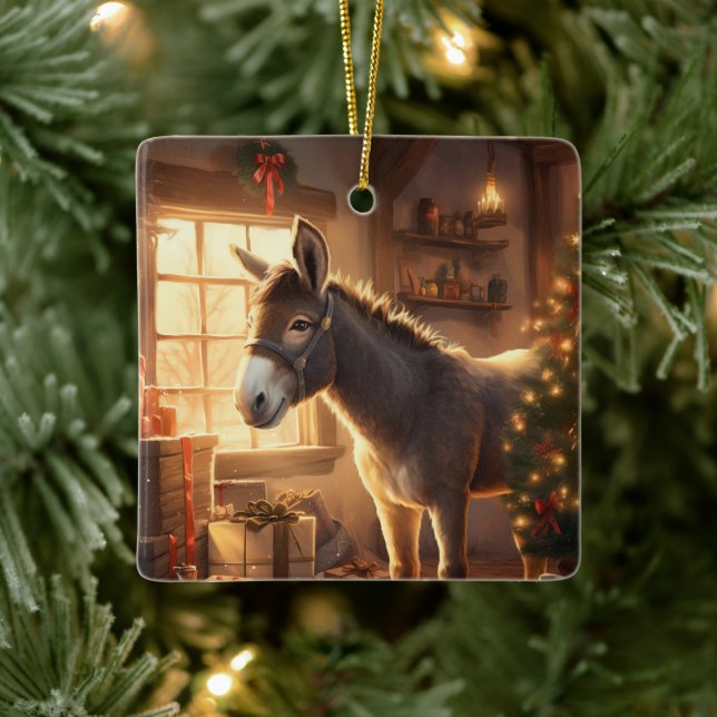 Baby Donkey Family Ornament, Donkey Lovers Gifts Ceramic Ornament (Tree)