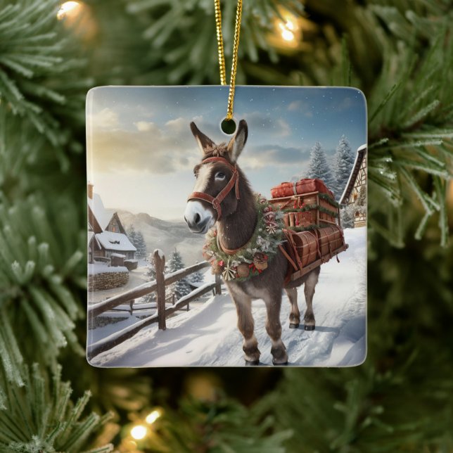 Baby Donkey Family Ornament, Donkey Lovers Gifts Ceramic Ornament (Tree)