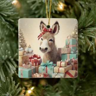 Baby Donkey Family Ornament, Donkey Lovers Gifts Ceramic Ornament