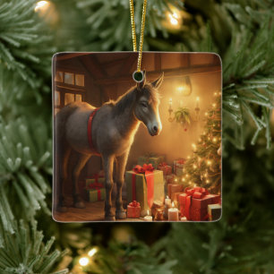 Baby Donkey Family Ornament, Donkey Lovers Gifts Ceramic Ornament