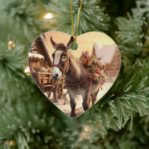 Baby Donkey Family Ornament, Donkey Lovers Gifts Ceramic Tree Decoration