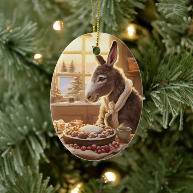 Baby Donkey Family Ornament, Donkey Lovers Gifts Ceramic Tree Decoration (Tree)