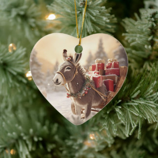 Baby Donkey Family Ornament, Donkey Lovers Gifts Ceramic Tree Decoration