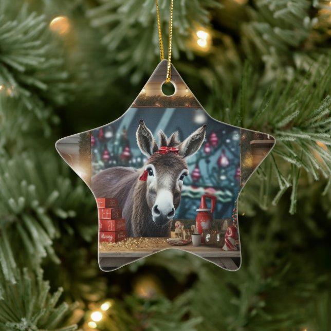 Baby Donkey Family Ornament, Donkey Lovers Gifts Ceramic Tree Decoration (Tree)