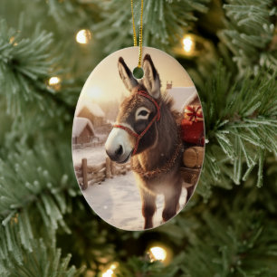 Baby Donkey Family Ornament, Donkey Lovers Gifts Ceramic Tree Decoration