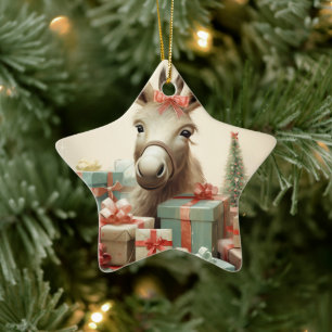 Baby Donkey Family Ornament, Donkey Lovers Gifts Ceramic Tree Decoration