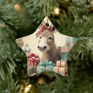 Baby Donkey Family Ornament, Donkey Lovers Gifts Ceramic Tree Decoration