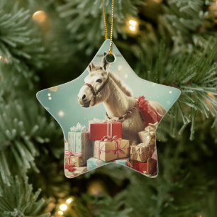 Baby Donkey Family Ornament, Donkey Lovers Gifts Ceramic Tree Decoration