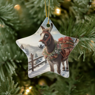 Baby Donkey Family Ornament, Donkey Lovers Gifts Ceramic Tree Decoration