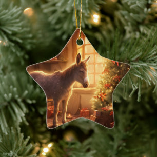 Baby Donkey Family Ornament, Donkey Lovers Gifts Ceramic Tree Decoration
