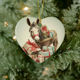 Baby Donkey Family Ornament, Donkey Lovers Gifts Ceramic Tree Decoration